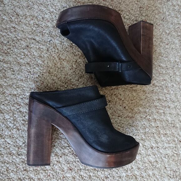 Joie black leather platform mule heels size 38 - Picture 6 of 13